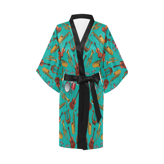 Drum Set Pattern Print Design 01 Women's Short Kimono