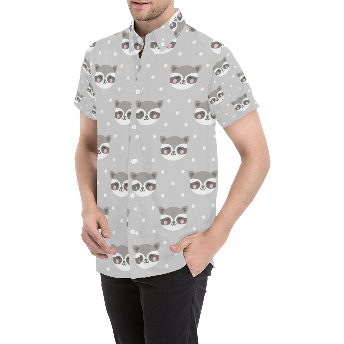 Raccoon Pattern Print Design A04 Men's Short Sleeve Button Up Shirt