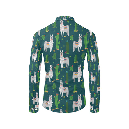 Llama Cactus Pattern Print Design 013 Men's Long Sleeve Shirt