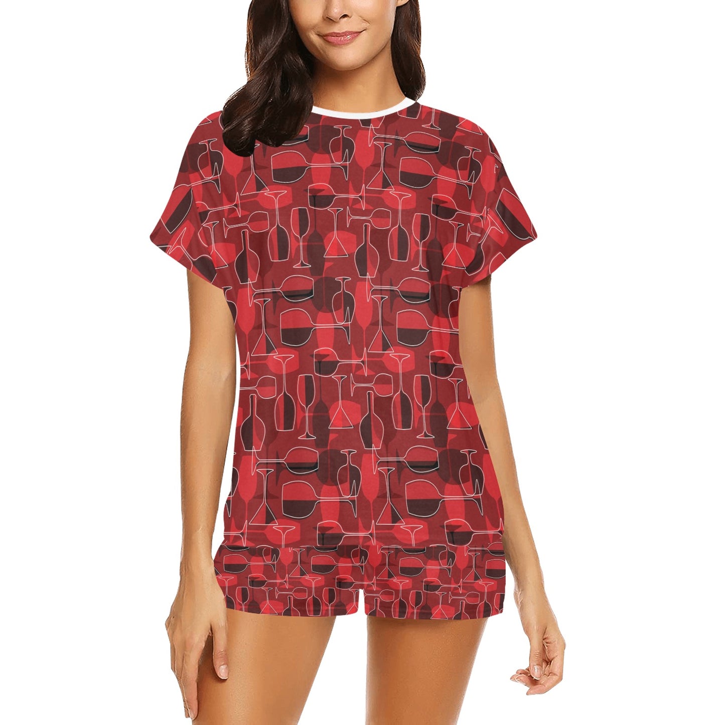 Wine Glass Print Design LKS301 Women's Short Pajama Set