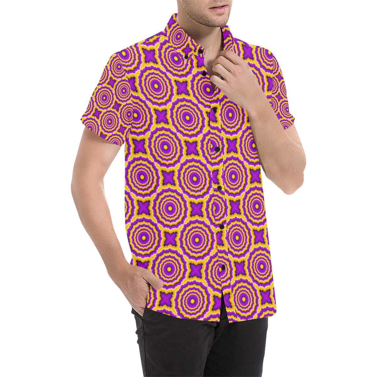 Optical illusion Expansion Men's Short Sleeve Button Up Shirt