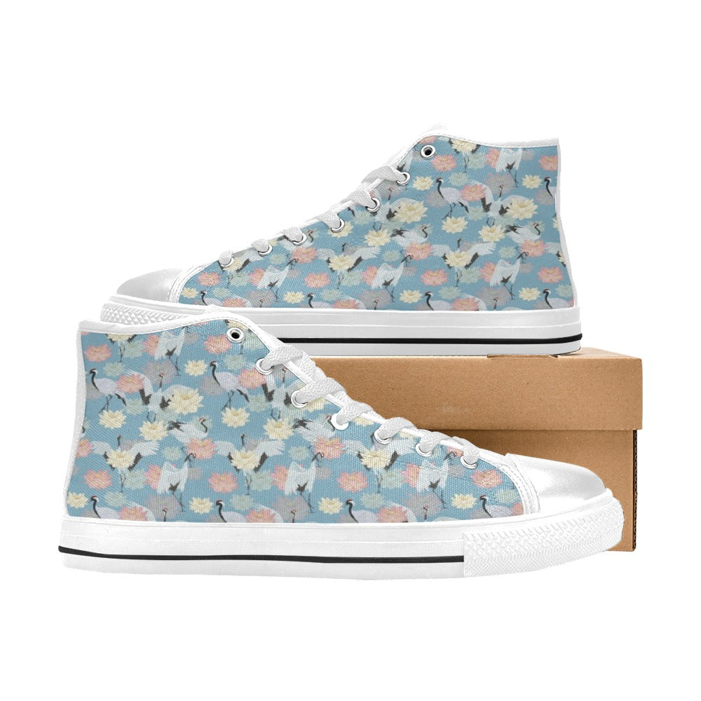 Water Lily Print Design LKS304 High Top Women's White Shoes