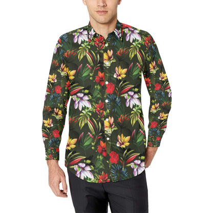 Magnolia Pattern Print Design 02 Men's Long Sleeve Shirt