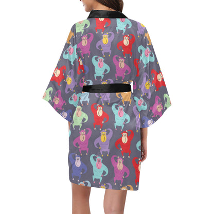 Chimpanzee Pattern Print Design 03 Women's Short Kimono