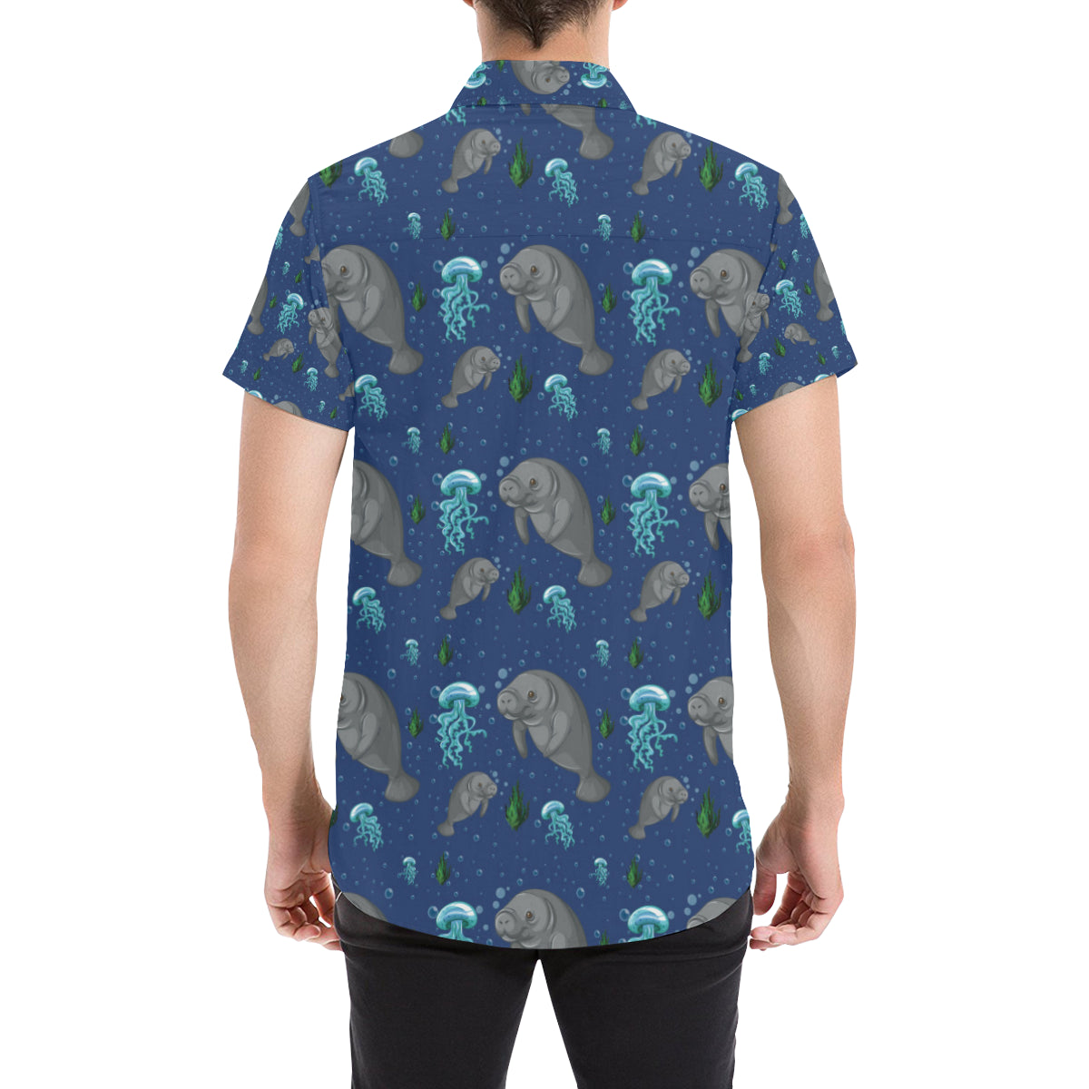 Manatee Pattern Print Design 01 Men's Short Sleeve Button Up Shirt