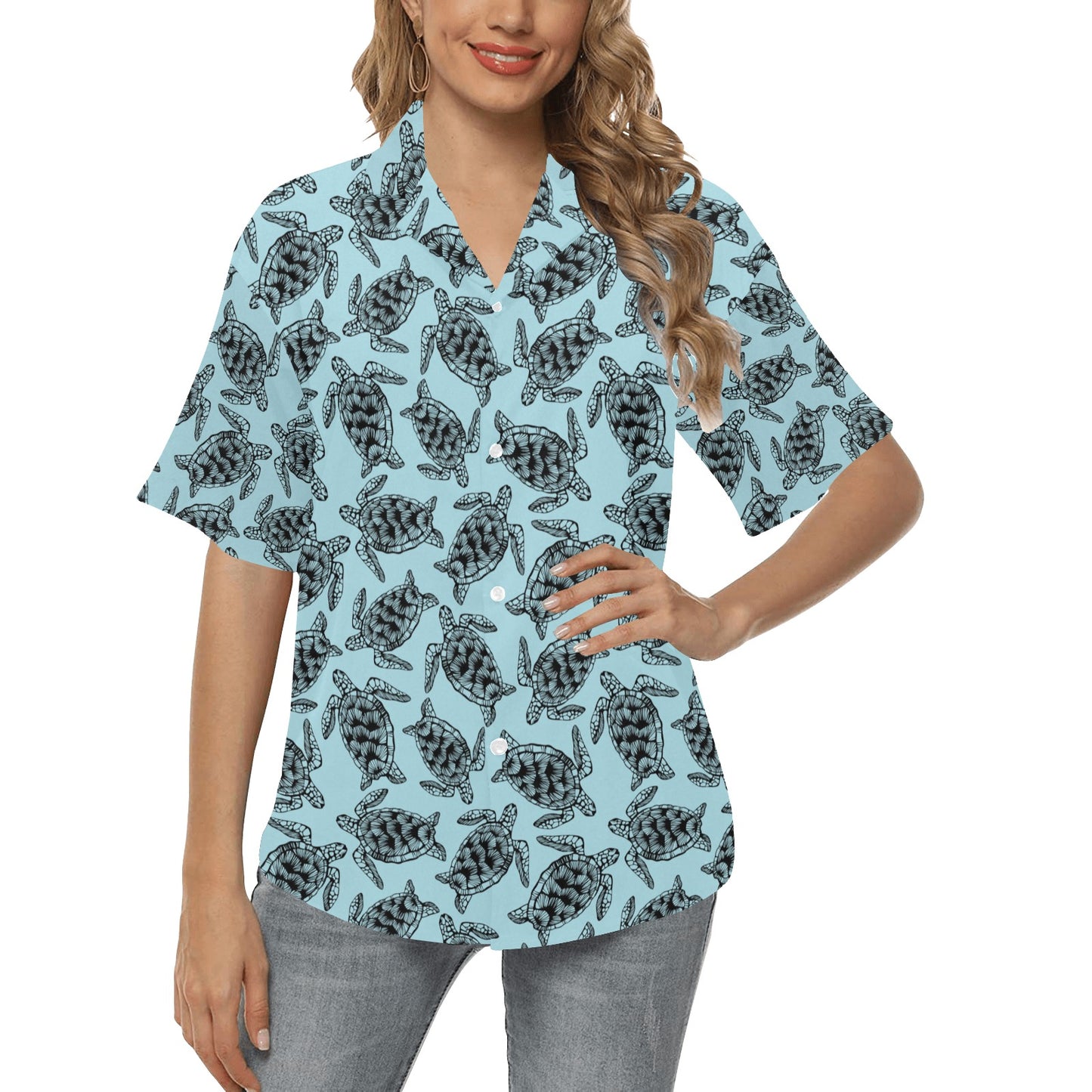 Sea Turtle Print Design LKS3010 Women's Hawaiian Shirt