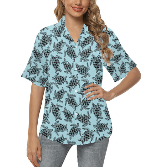 Sea Turtle Print Design LKS3010 Women's Hawaiian Shirt