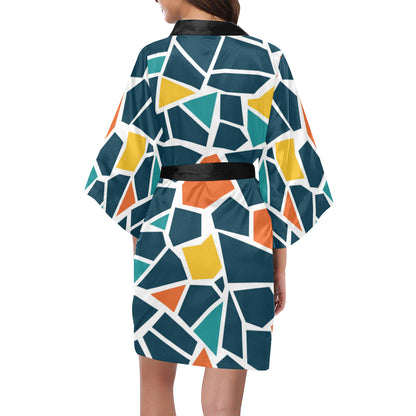 Mosaic Pattern Print Design 02 Women's Short Kimono