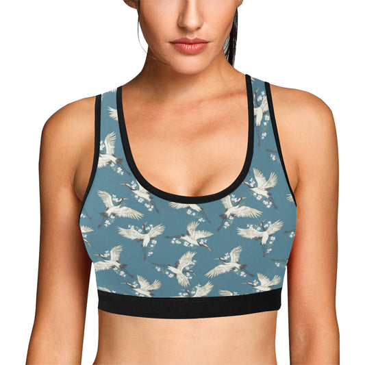 Crane Pattern Print Design 02 Sports Bra