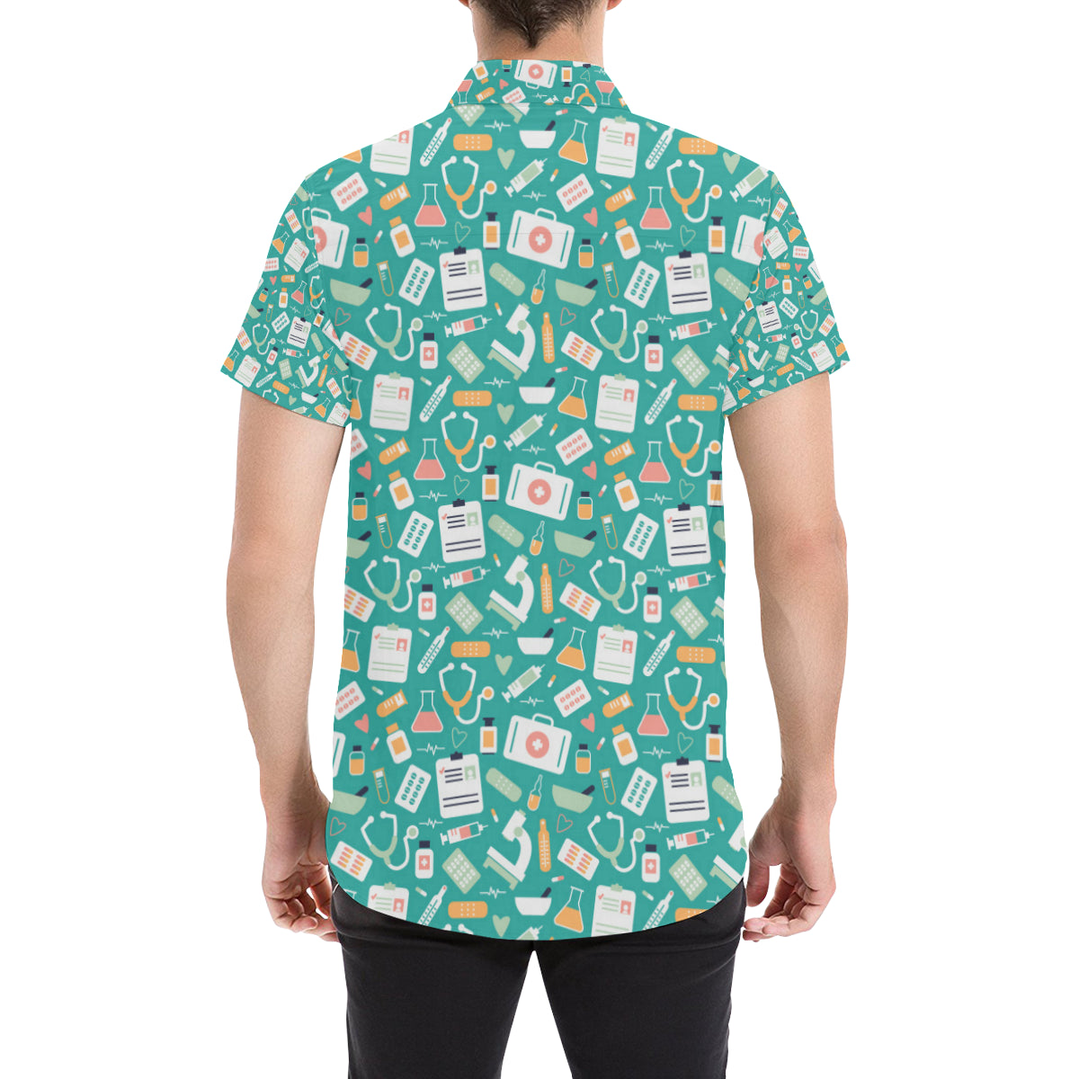 Medical Pattern Print Design 03 Men's Short Sleeve Button Up Shirt