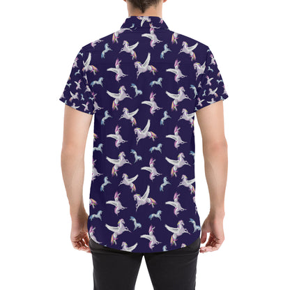 Pegasus Pattern Print Design 02 Men's Short Sleeve Button Up Shirt