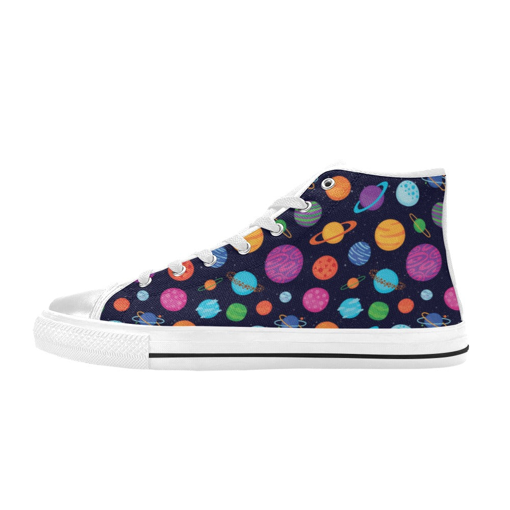 Planet Multicolor Print Design LKS302 High Top Women's White Shoes