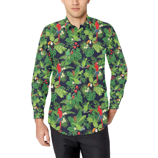 Rainforest Parrot Pattern Print Design A03 Men's Long Sleeve Shirt