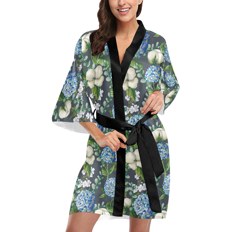 Hydrangea Pattern Print Design 02 Women's Short Kimono