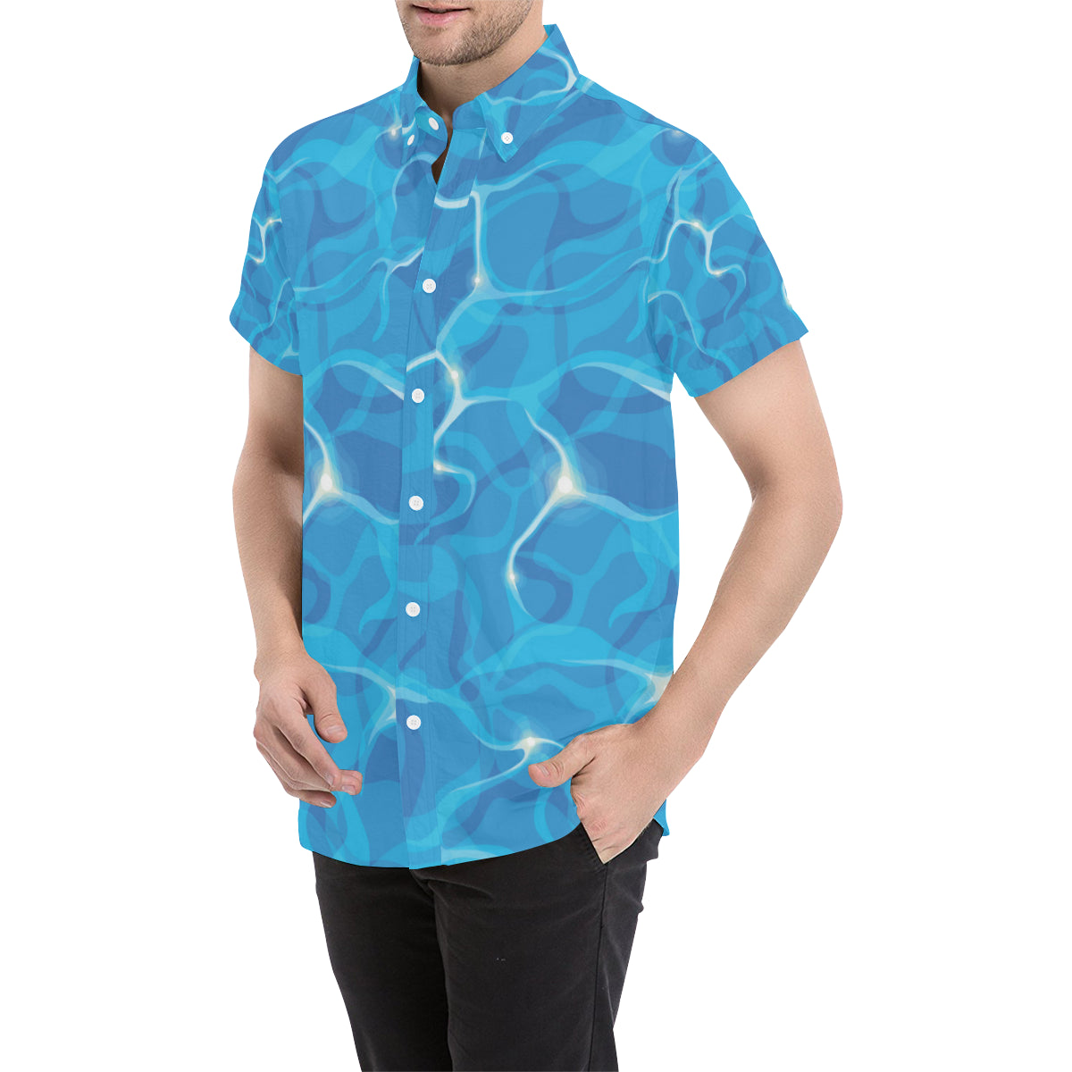 Ocean Reflex Pattern Print Design A02 Men's Short Sleeve Button Up Shirt