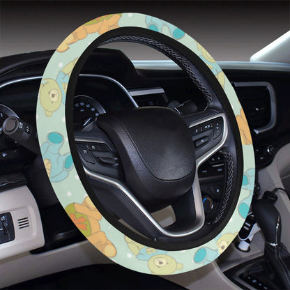 Bear Pattern Print Design 02 Steering Wheel Cover with Elastic Edge