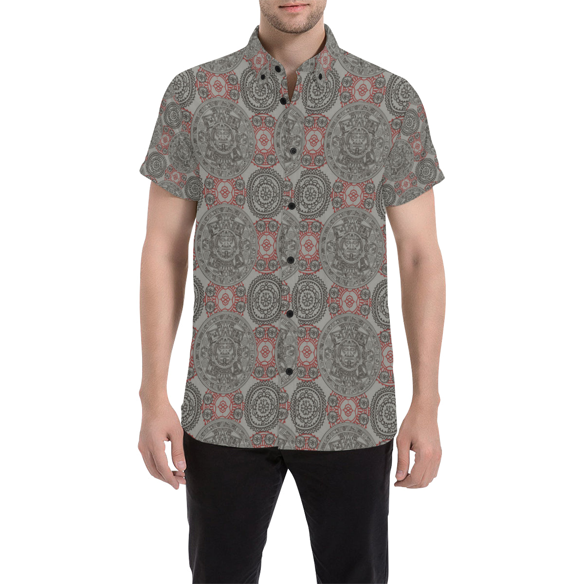 Calendar Aztec Pattern Print Design 04 Men's Short Sleeve Button Up Shirt