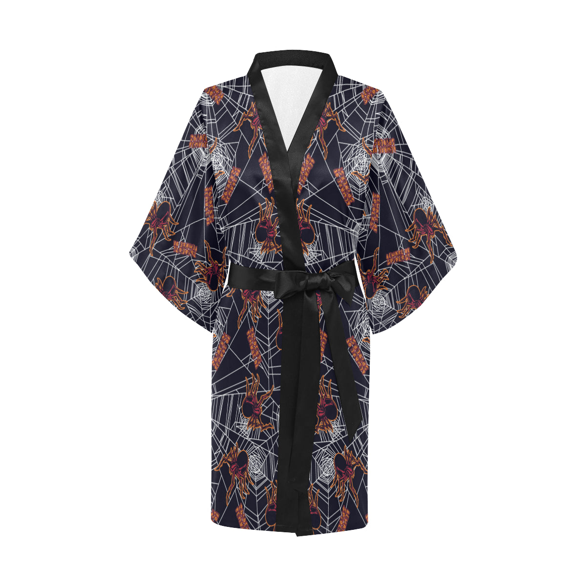 Tarantula Spiderwebs Pattern Print Design 01 Women's Short Kimono