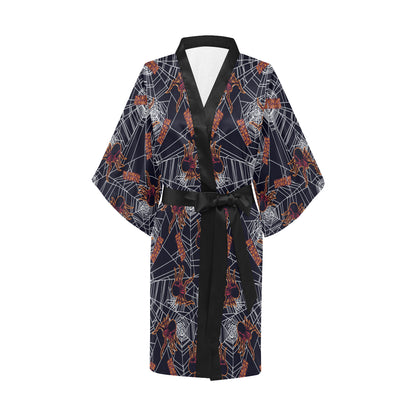 Tarantula Spiderwebs Pattern Print Design 01 Women's Short Kimono