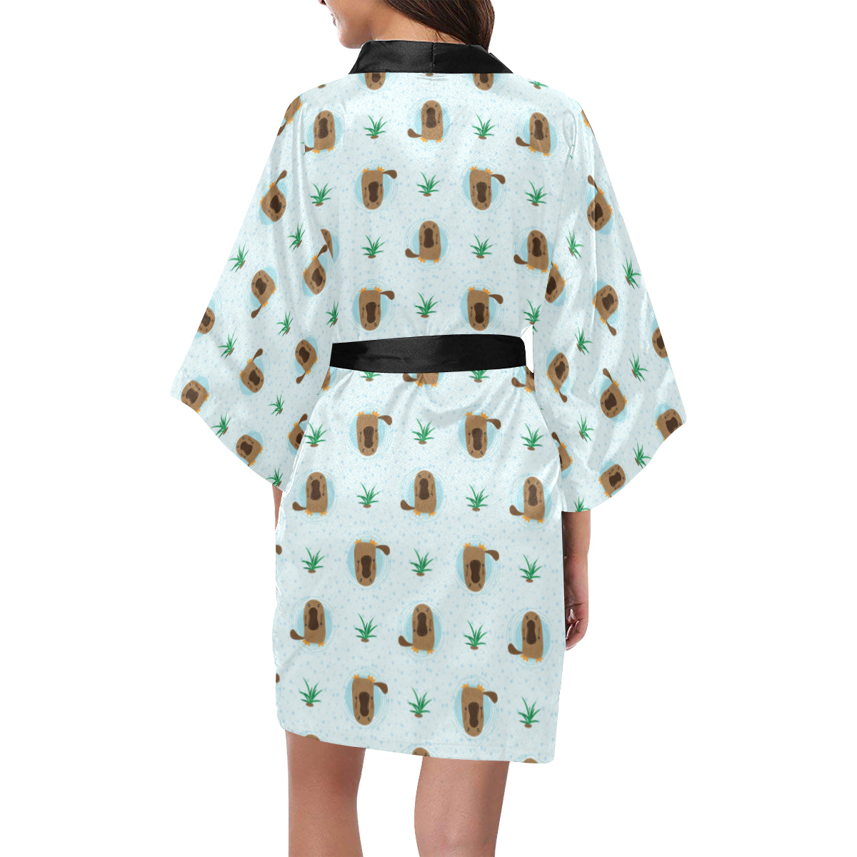 Platypus Pattern Print Design A04 Women's Short Kimono