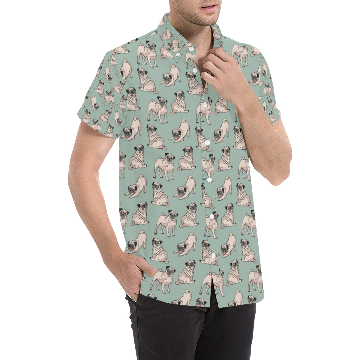 Pug Pattern Print Design A01 Men's Short Sleeve Button Up Shirt