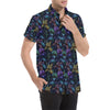 Dragonfly With Floral Print Pattern Men's Short Sleeve Button Up Shirt