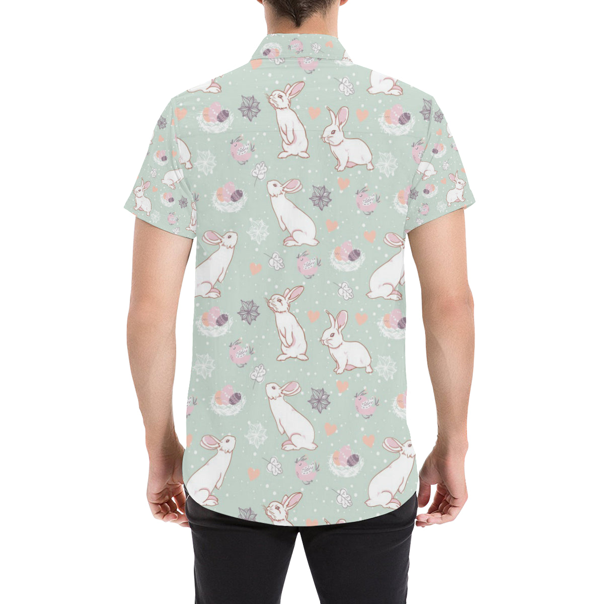 Rabbit Pattern Print Design RB011 Men's Short Sleeve Button Up Shirt