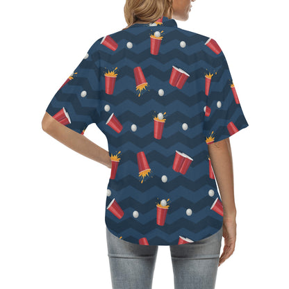 Beer Pong Pattern Print Design 01 Women's Hawaiian Shirt