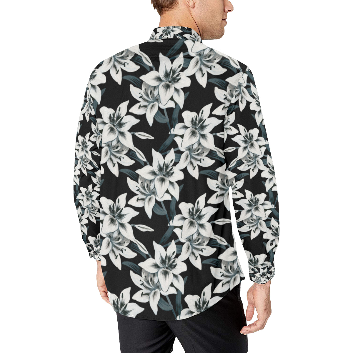 Lily Pattern Print Design 03 Men's Long Sleeve Shirt