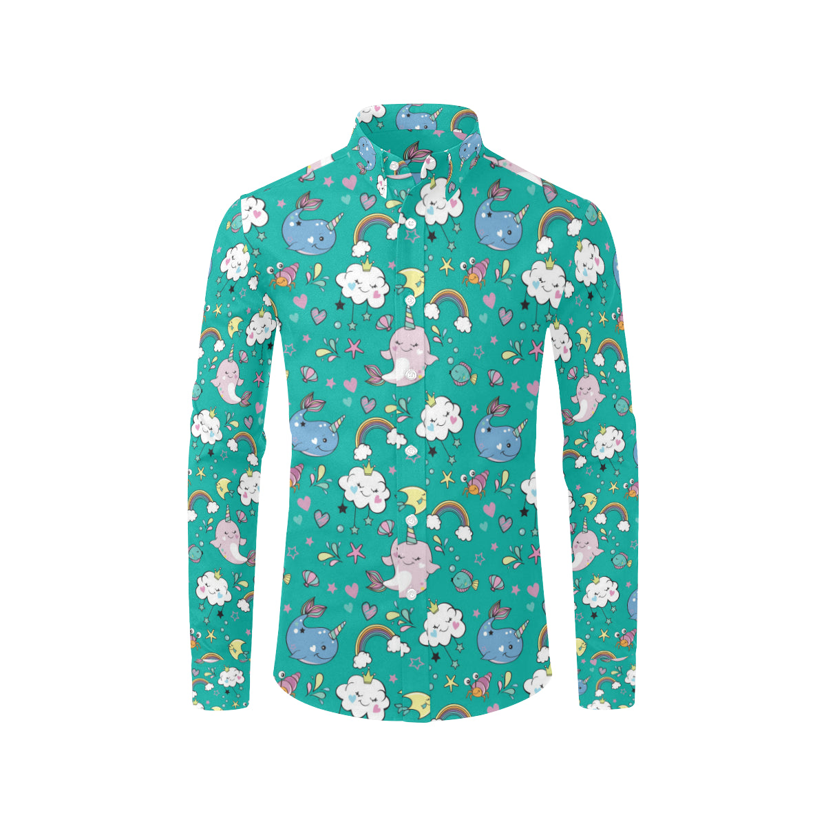 Narwhal Pattern Print Design 04 Men's Long Sleeve Shirt