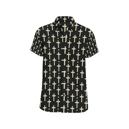 Cross Pattern Print Design 03 Men's Short Sleeve Button Up Shirt