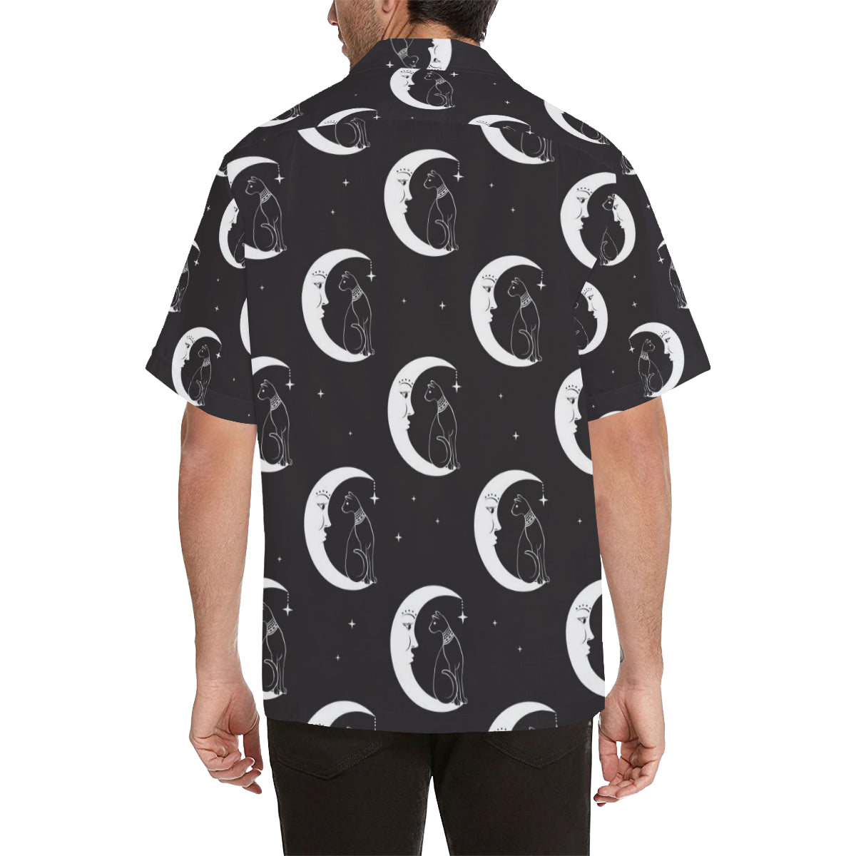 Moon with Cat Pattern Print Design 04 Men's Hawaiian Shirt