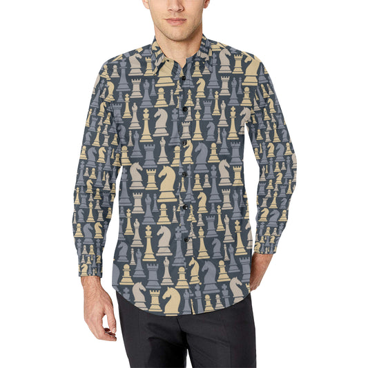 Chess Pattern Print Design 04 Men's Long Sleeve Shirt