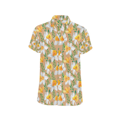Daffodils Pattern Print Design DF04 Men's Short Sleeve Button Up Shirt