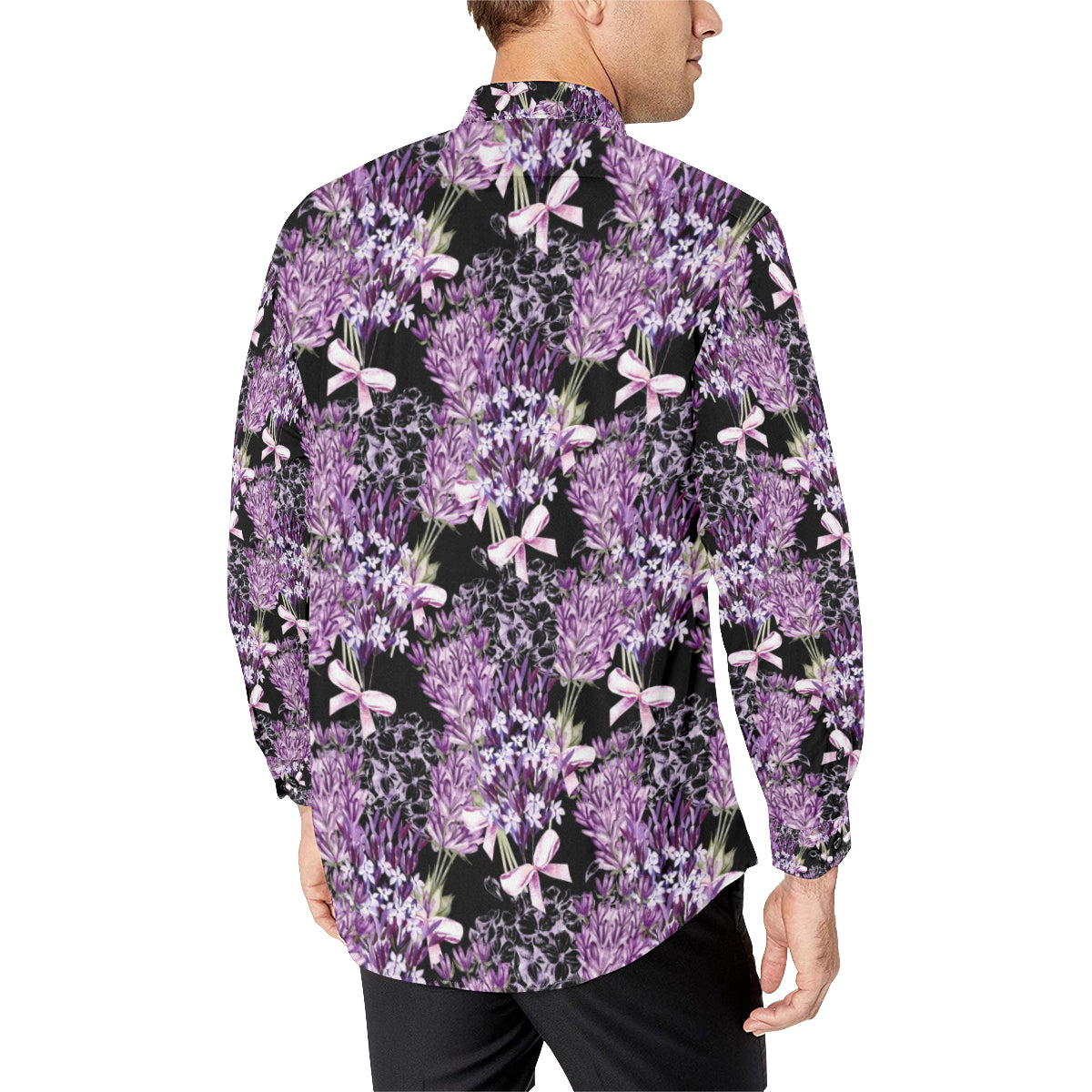 Lavender Pattern Print Design LV06 Men's Long Sleeve Shirt