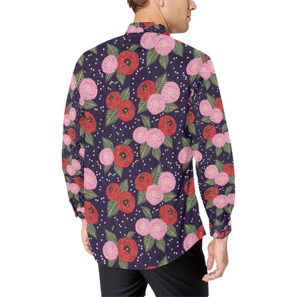 Camellia Pattern Print Design CM02 Men's Long Sleeve Shirt