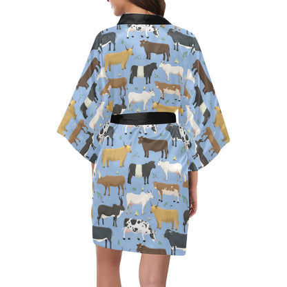 Cattle Pattern Print Design 02 Women's Short Kimono