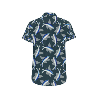 Flying Fish Pattern Print Design 04 Men's Short Sleeve Button Up Shirt