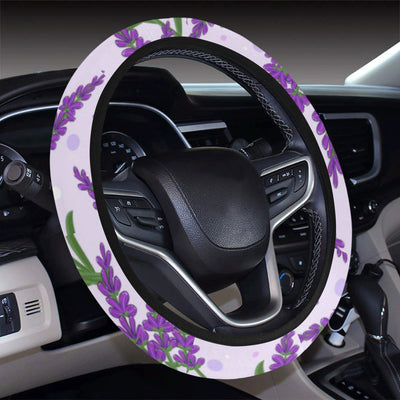 Lavender Pattern Print Design LV02 Steering Wheel Cover with Elastic Edge