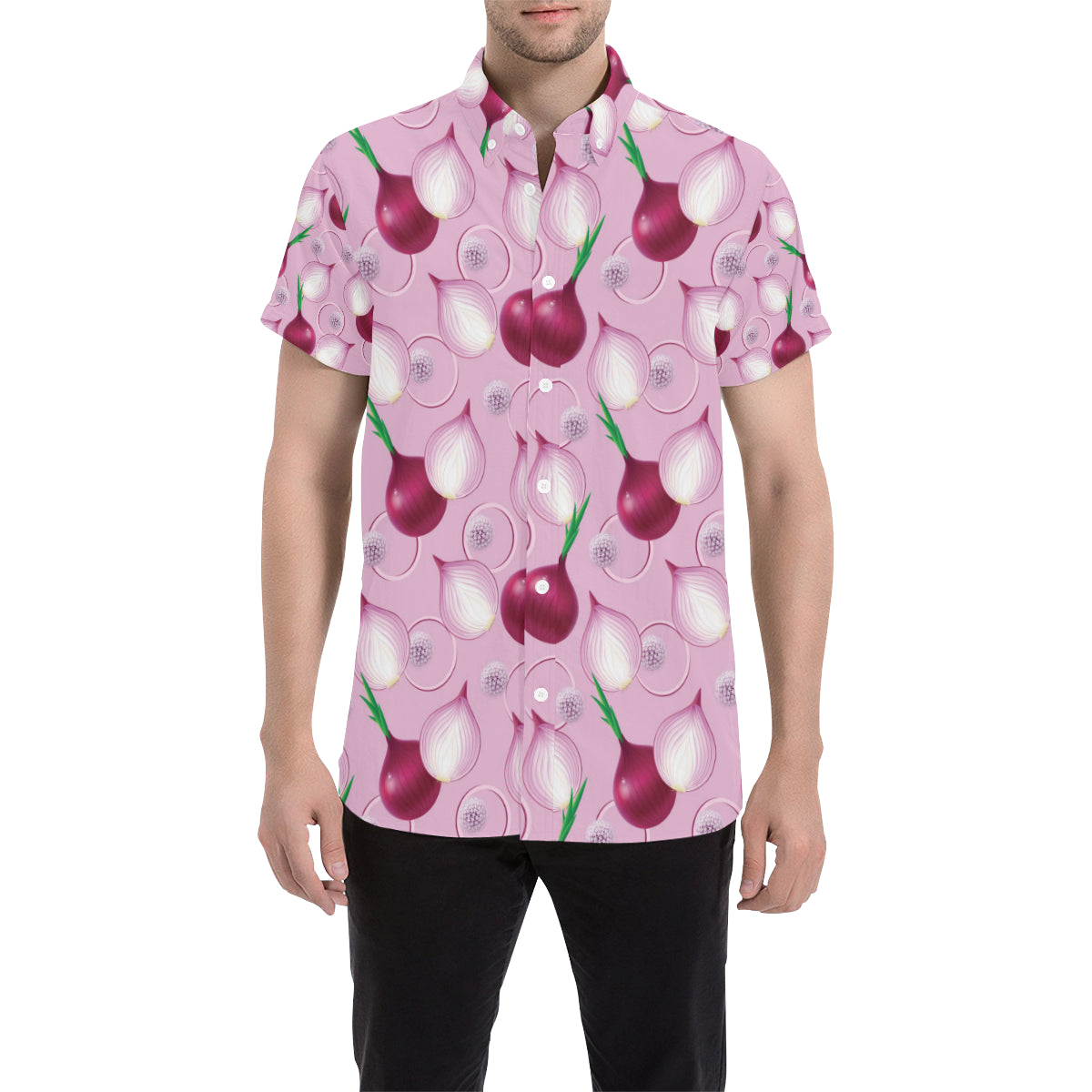 Onion Pattern Print Design A01 Men's Short Sleeve Button Up Shirt