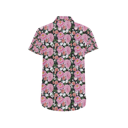 Dahlia Pattern Print Design 02 Men's Short Sleeve Button Up Shirt