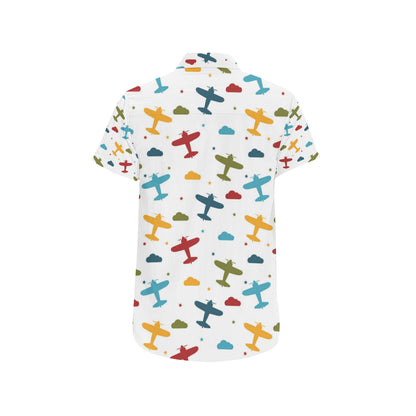 Airplane Pattern Print Design 06 Men's Short Sleeve Button Up Shirt