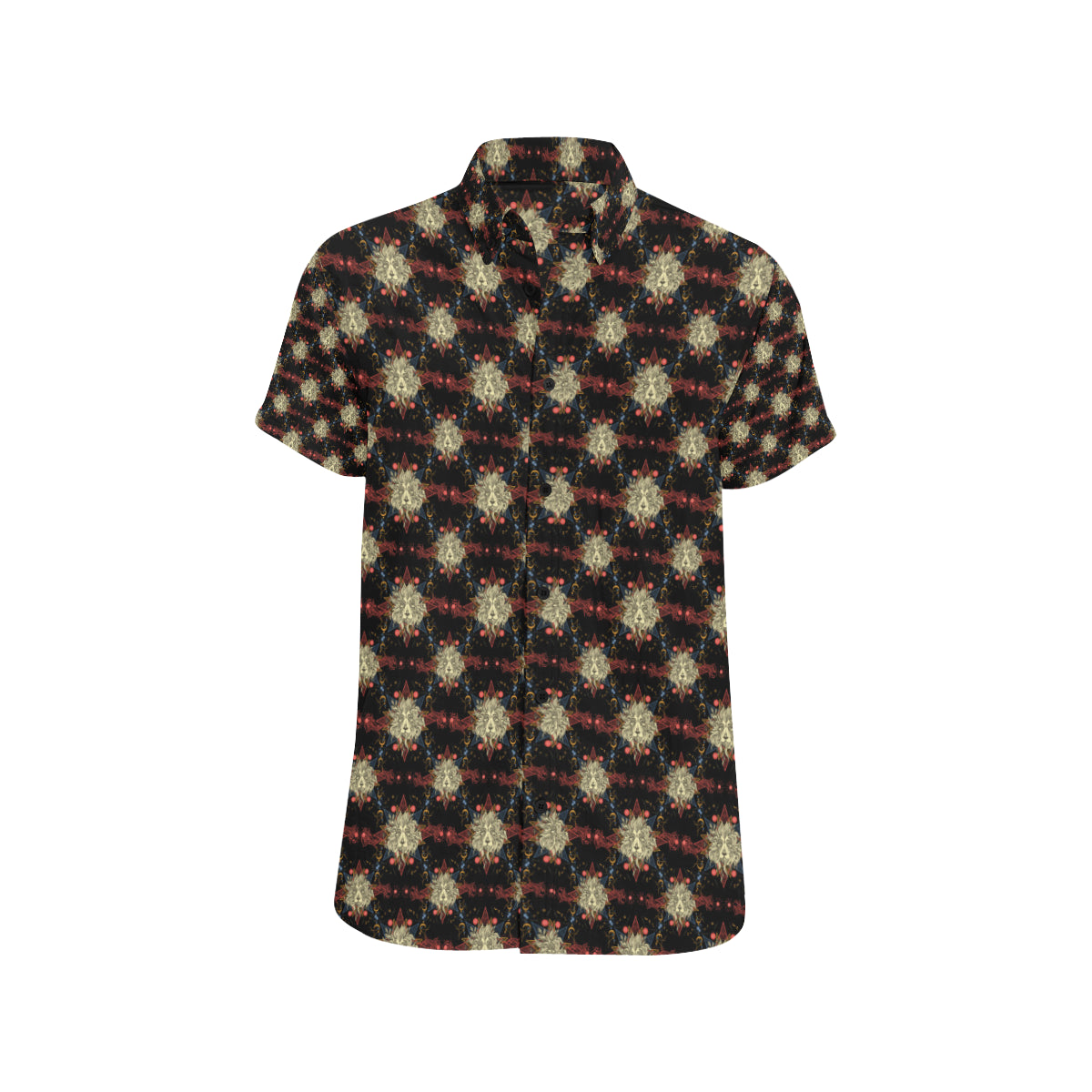 Zodiac Leo Pattern Design Print Men's Short Sleeve Button Up Shirt