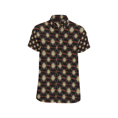 Zodiac Leo Pattern Design Print Men's Short Sleeve Button Up Shirt