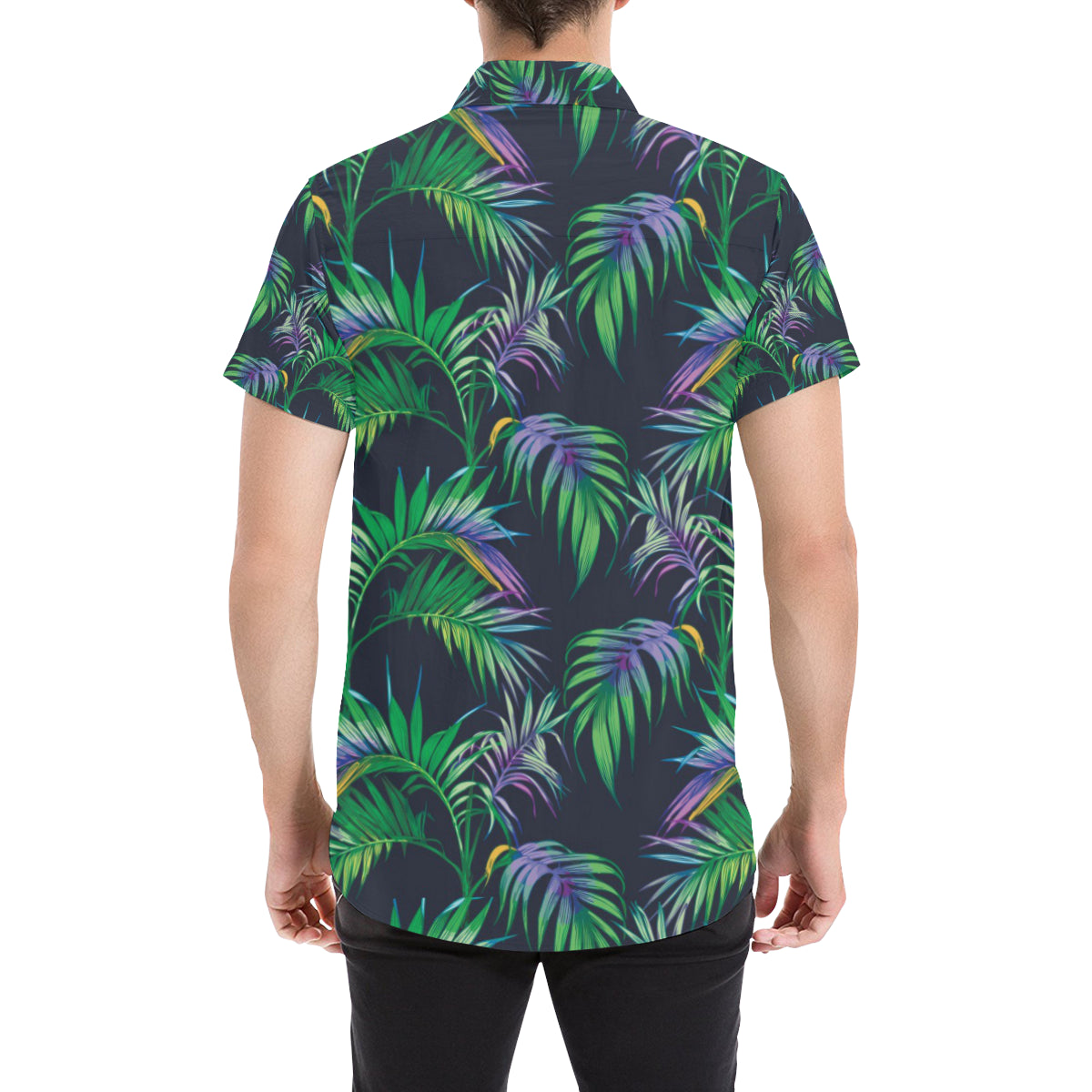 Palm Leaves Pattern Print Design PL04 Men's Short Sleeve Button Up Shirt