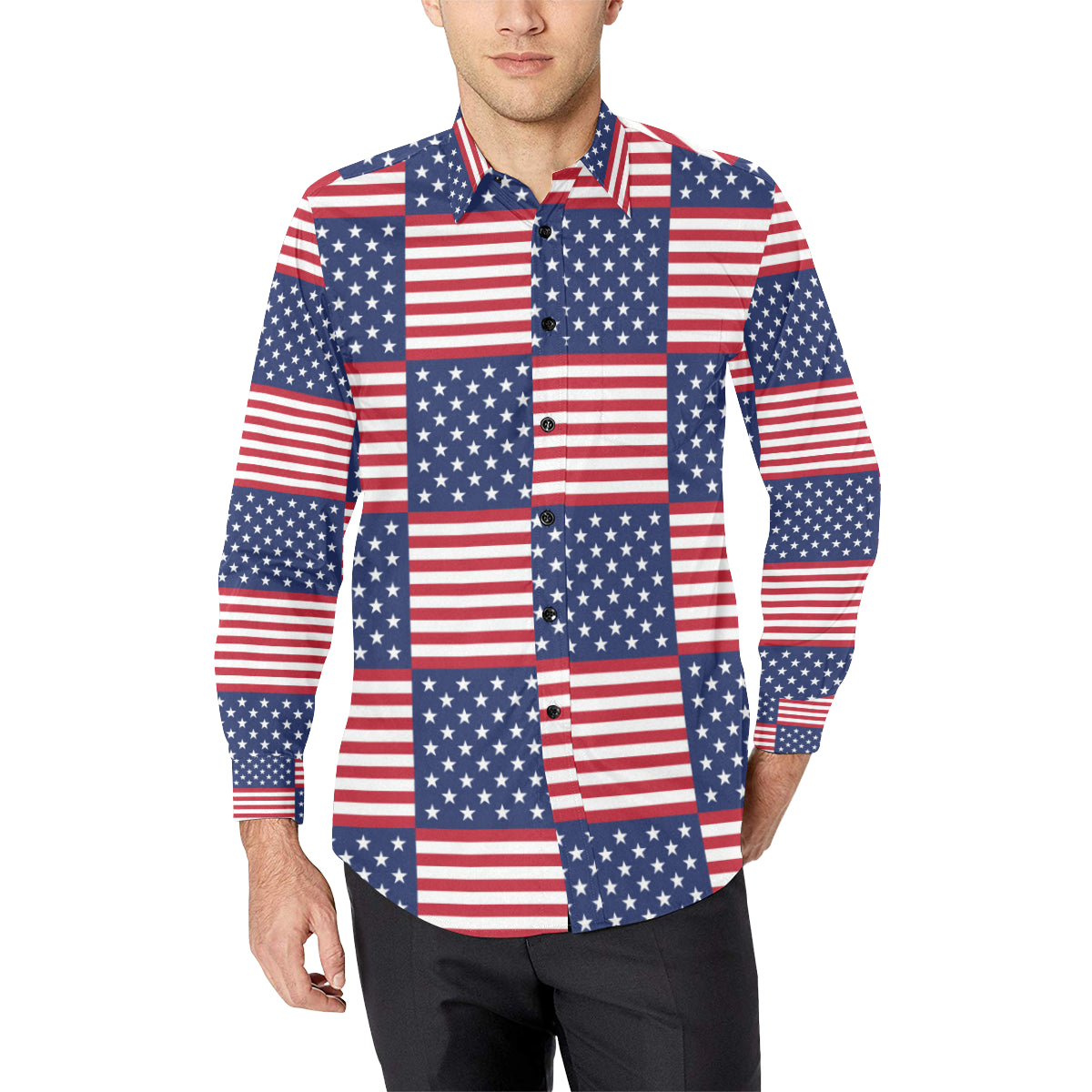Patriotic US Flag Pattern Print Design A03 Men's Long Sleeve Shirt