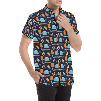 Eskimo Pattern Print Design 02 Men's Short Sleeve Button Up Shirt