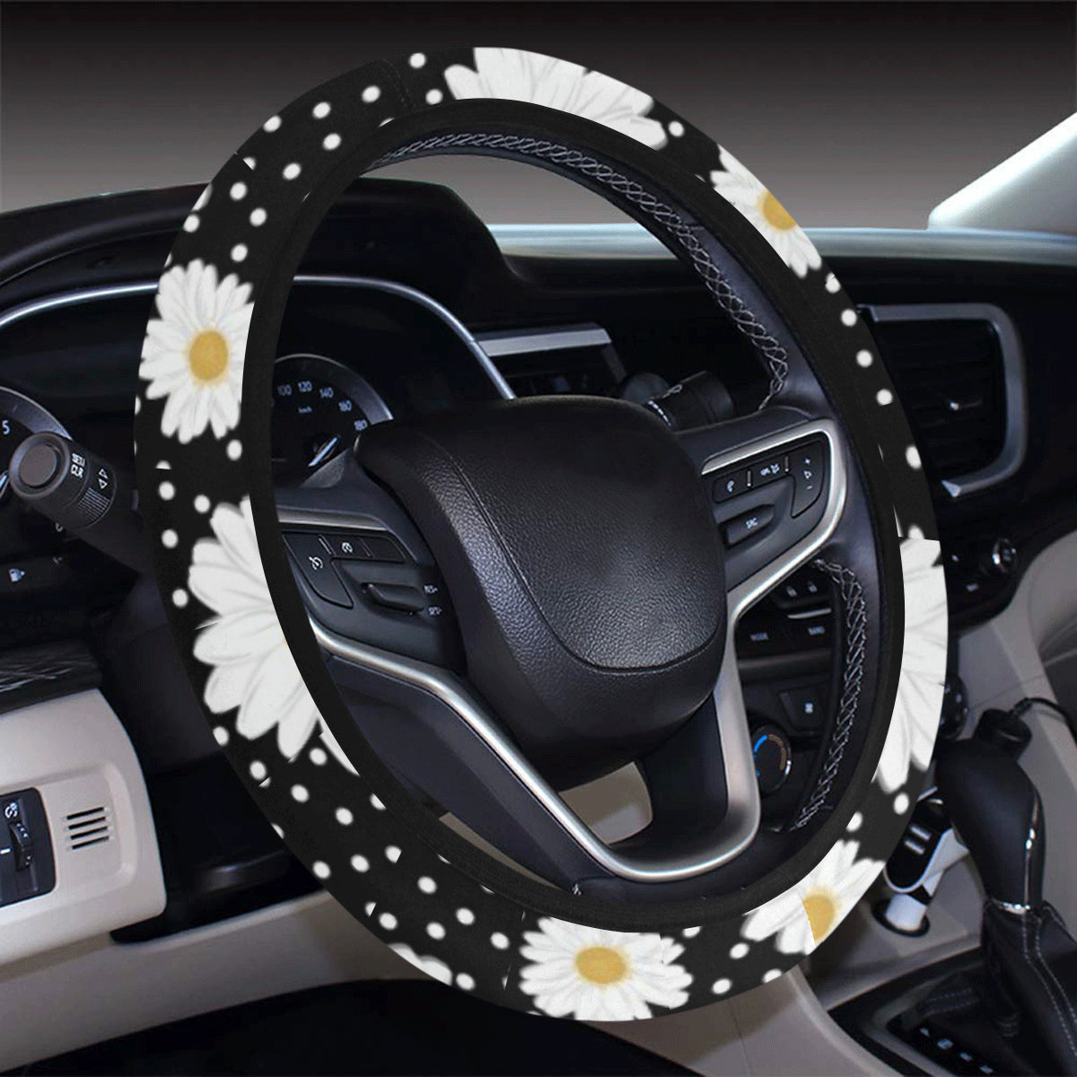 Daisy Pattern Print Design DS02 Steering Wheel Cover with Elastic Edge