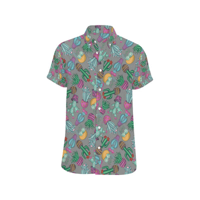 Cactus Colorful Print Pattern Men's Short Sleeve Button Up Shirt