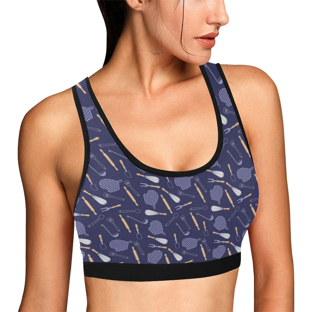 Cooking Kitchen Tools Pattern Print Design 04 Sports Bra
